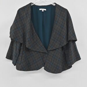 CABI Womens Capelet Jacket Size 12 Tartan Plaid Preppy Academia Crop Retro Shawl